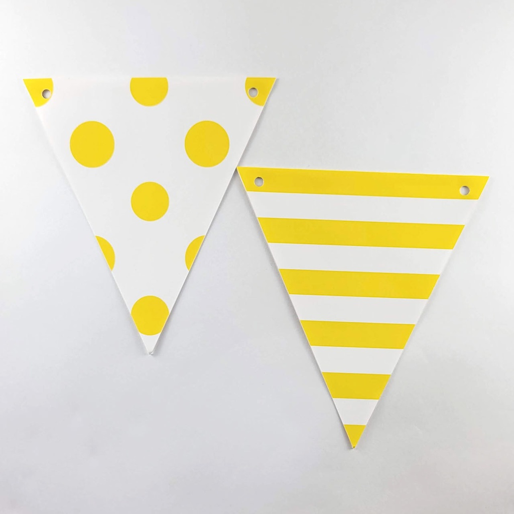 イエロー(黄色)のフラッグガーランド素材-ドット&ストライプ柄(ダウンロード販売)