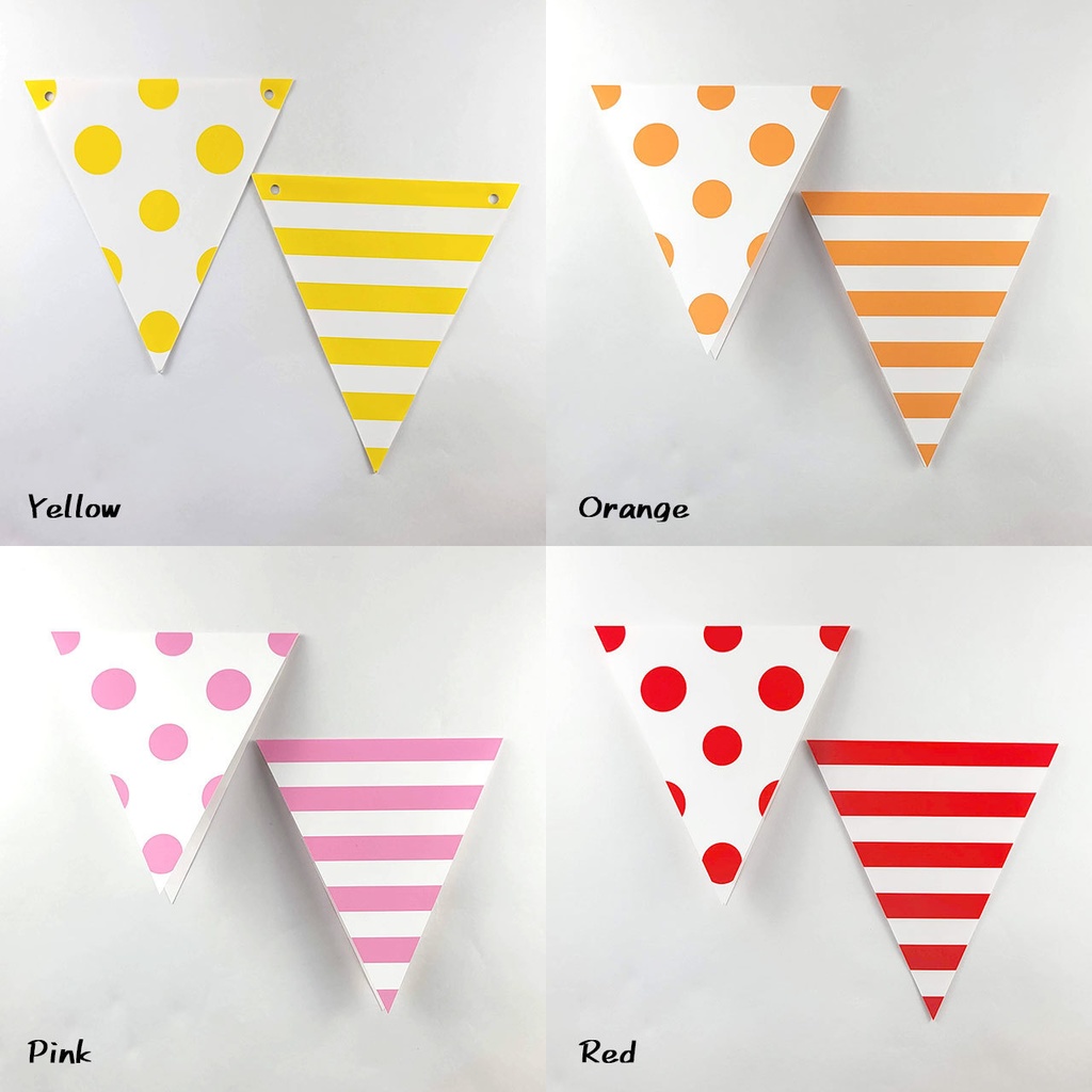 誕生日や推し活に!フラッグガーランド素材-ドット&ストライプ8色セット(ダウンロード販売)