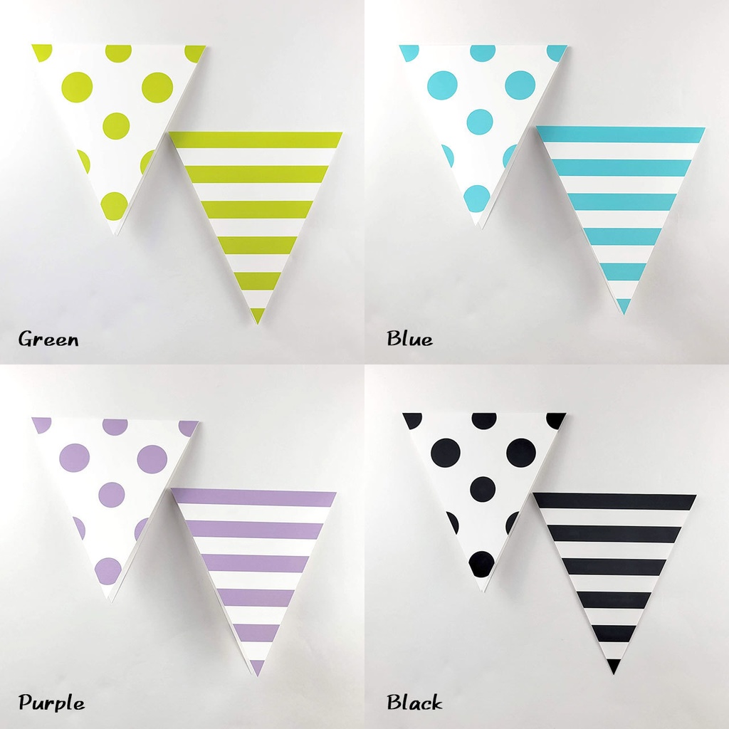 誕生日や推し活に!フラッグガーランド素材-ドット&ストライプ8色セット(ダウンロード販売)
