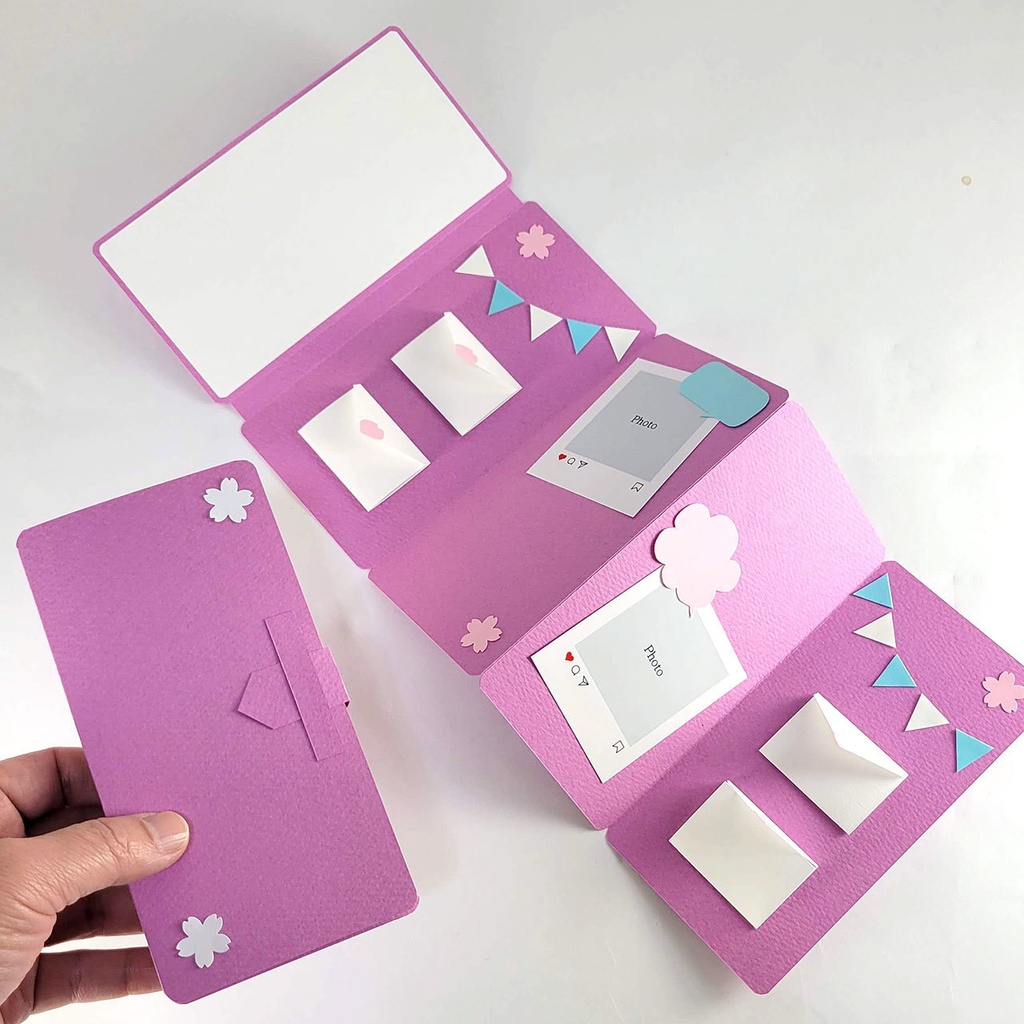 スマホケース風手作りアルバム(三つ折り)の型紙 〜仕掛け&装飾付きデラックスVer.〜