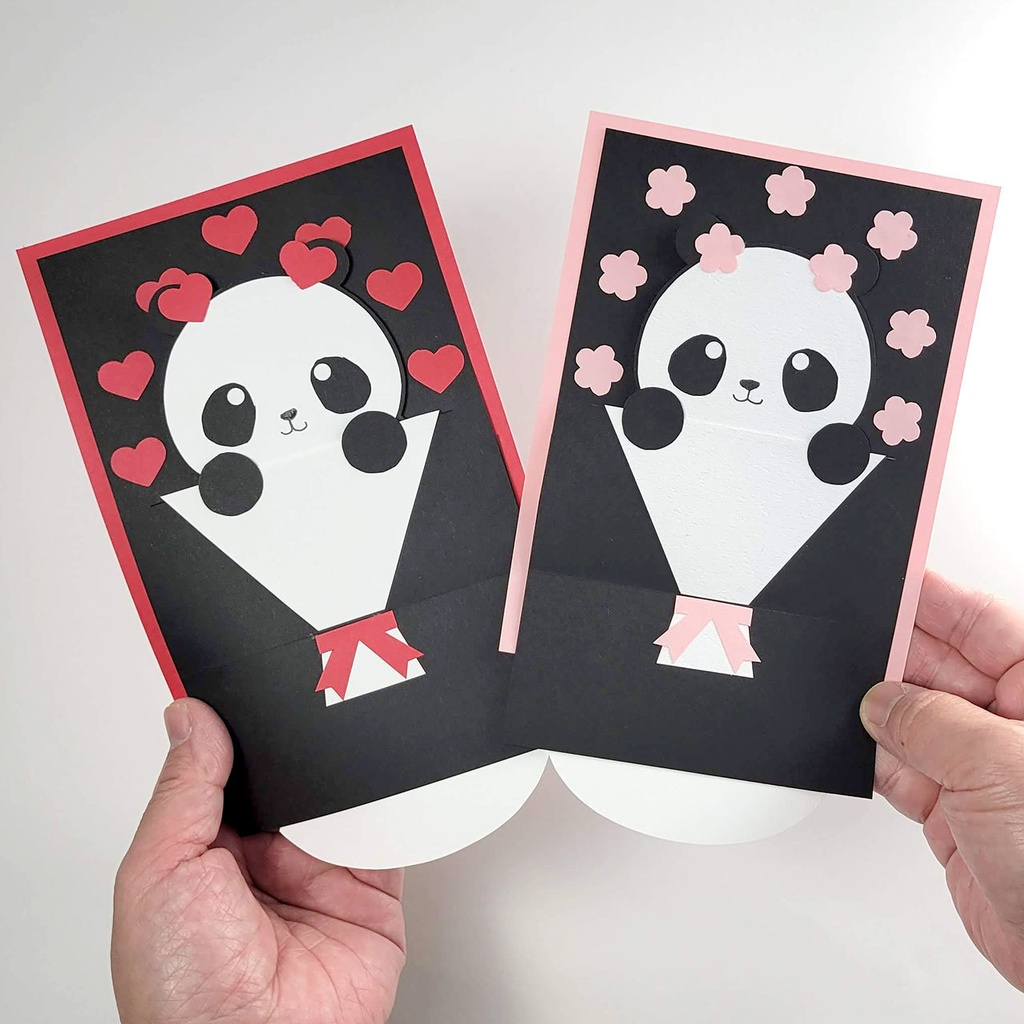 花束からパンダが飛び出す仕掛けのメッセージカードが作れる型紙（ダウンロード版）
