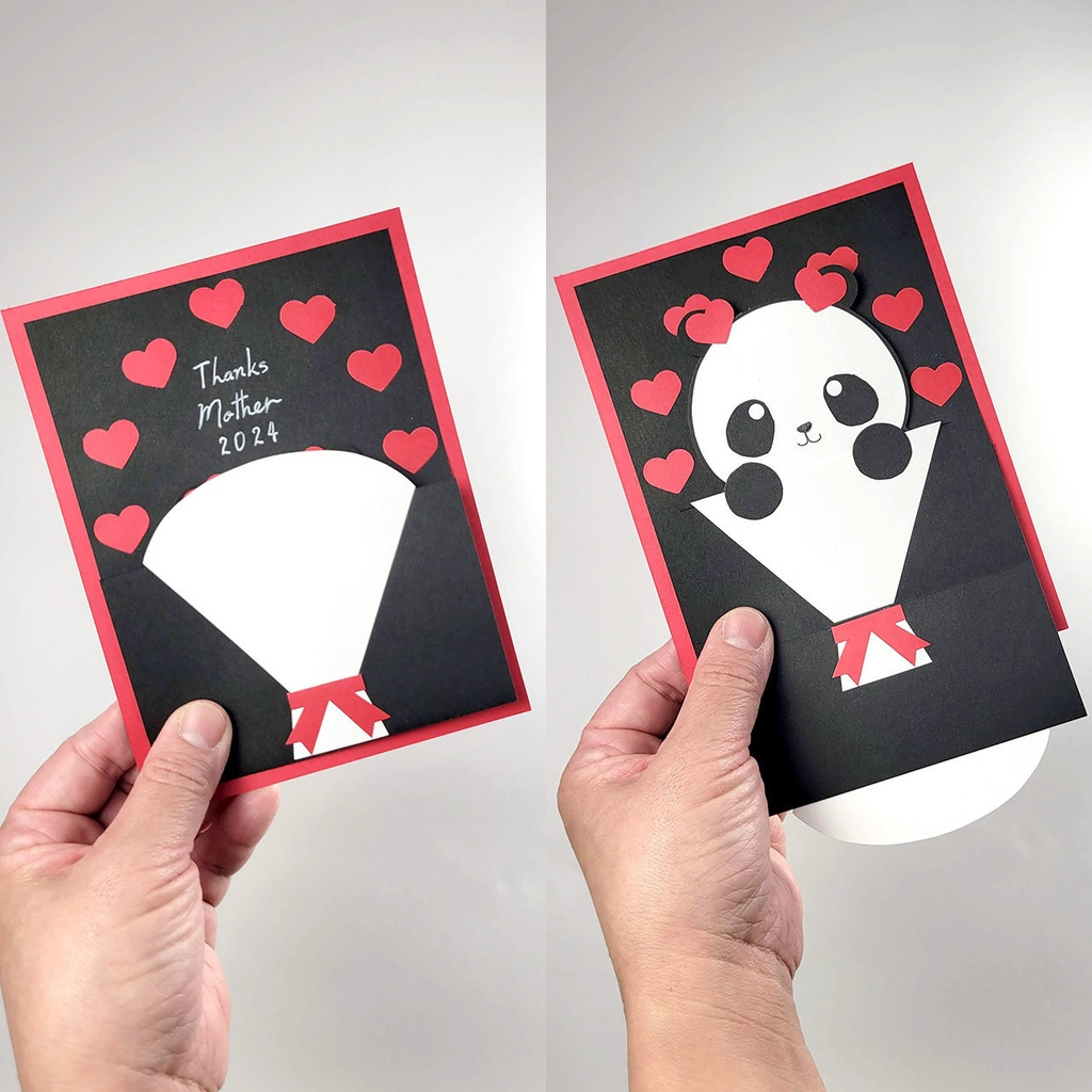 花束からパンダが飛び出す仕掛けのメッセージカードが作れる型紙(ダウンロード版)
