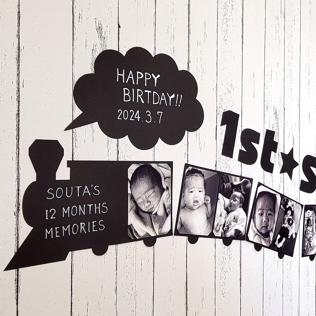 【1歳誕生日】機関車モチーフのフォトバナーorガーランドが作れる型紙(ダウンロード版)