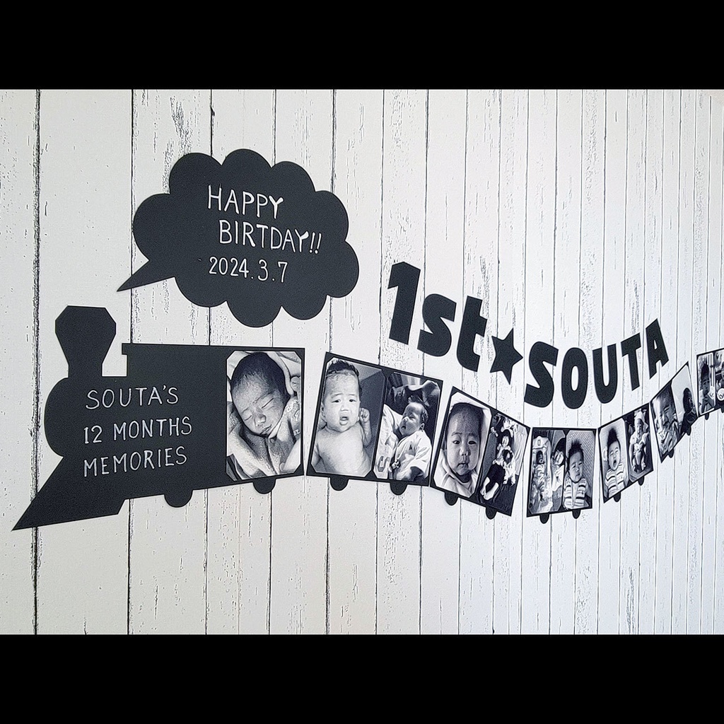 【1歳誕生日】機関車モチーフのフォトバナーorガーランドが作れる型紙(ダウンロード版)