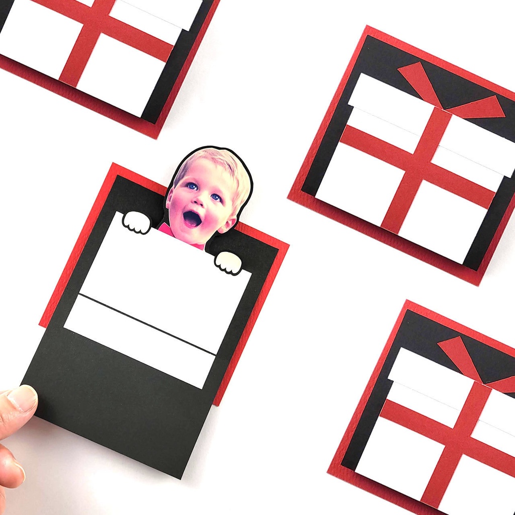 顔写真が飛び出す!「いないいないばあ」メッセージカードの手作りキット(2個セット/レッド)誕生日カード