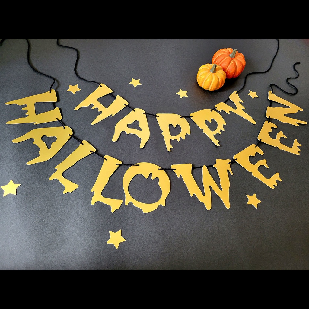 ホラーな書体のハロウィンガーランド「HAPPY HALLOWEEN」ゴールド