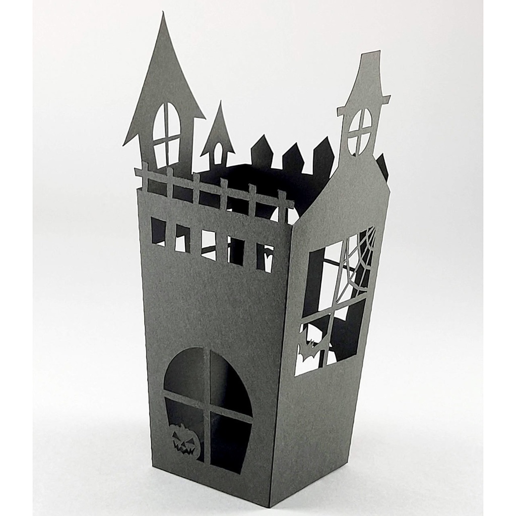 ハロウィン・ペーパーランタン&ポップコーンケースの2WAYで使える組み立てキット〜ホーンテッドハウス風切り絵(2個セット)