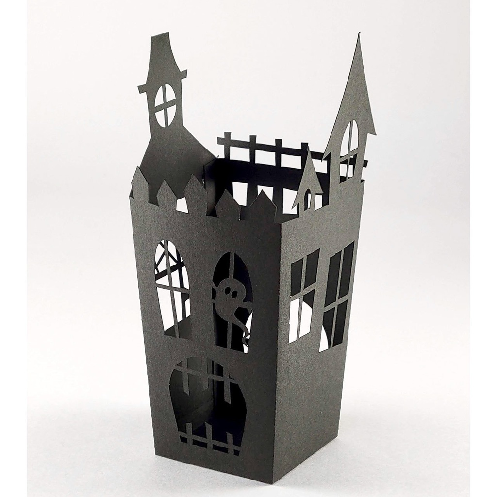 ハロウィン・ペーパーランタン&ポップコーンケースの2WAYで使える組み立てキット〜ホーンテッドハウス風切り絵(2個セット)