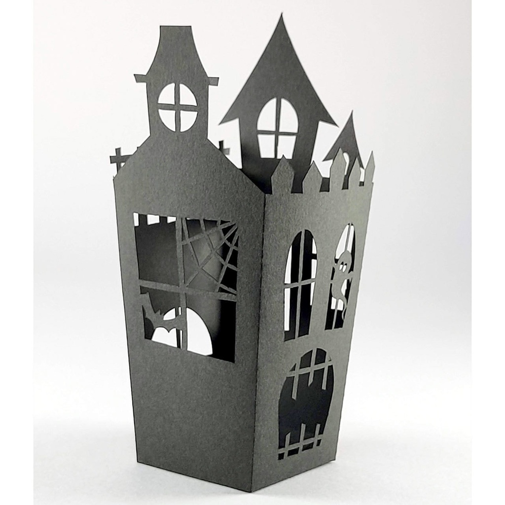 ハロウィン・ペーパーランタン&ポップコーンケースの2WAYで使える組み立てキット〜ホーンテッドハウス風切り絵(2個セット)