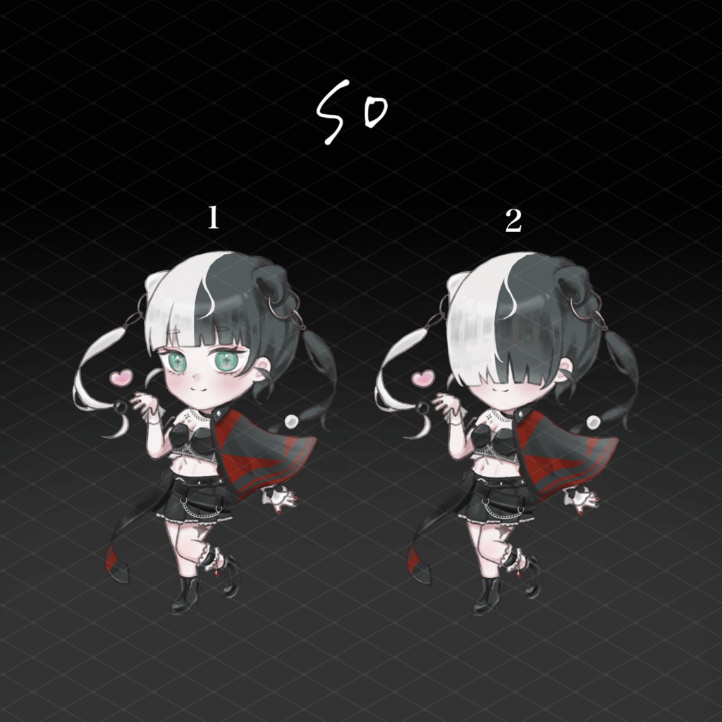 【無料版あり】立ち絵素材_女の子_目隠れ_表情差分_黒_赤_ツートンカラー