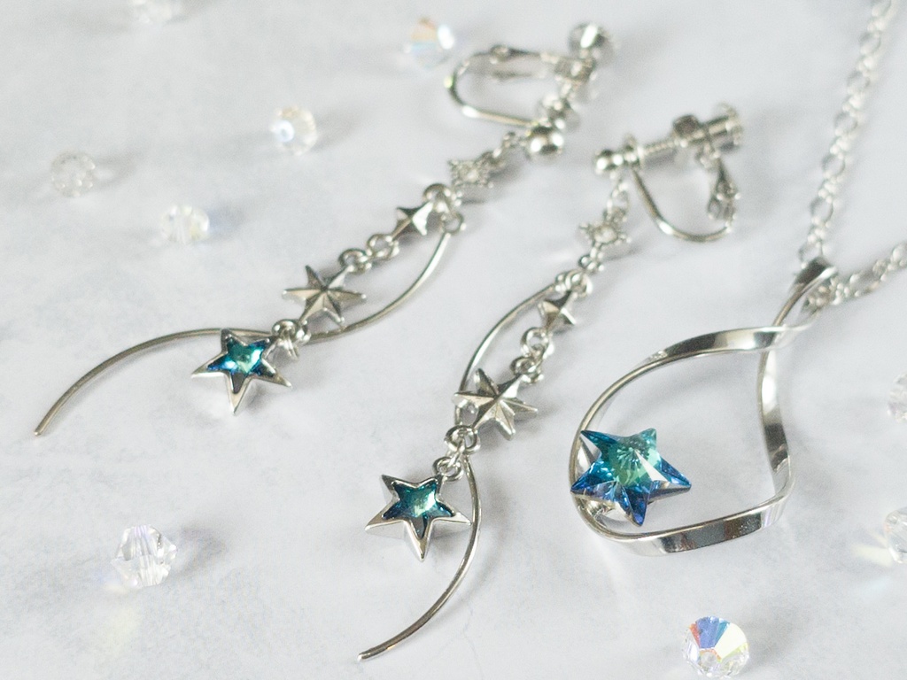 星海、エルピスの花イメージイヤリング(ピアス変更可)、ペンダント