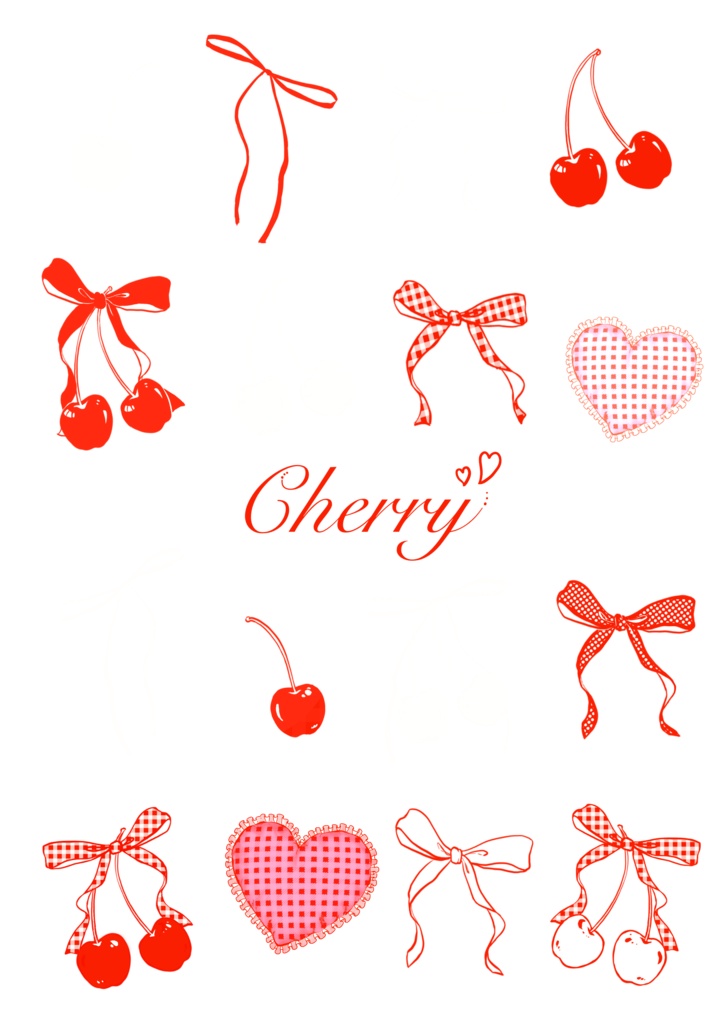 推し活にぴったり🍒🎀さくらんぼ×リボンイラスト素材セット|トレカ・ファンレターに♡