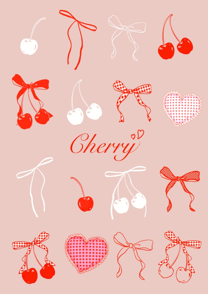 推し活にぴったり🍒🎀さくらんぼ×リボンイラスト素材セット｜トレカ・ファンレターに♡