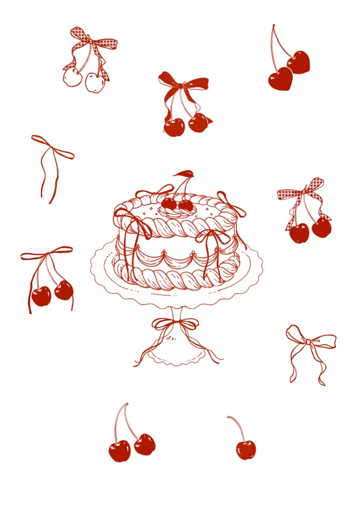 🍒🎂 ケーキ&ガーリーなさくらんぼ素材セット 🎂🍒