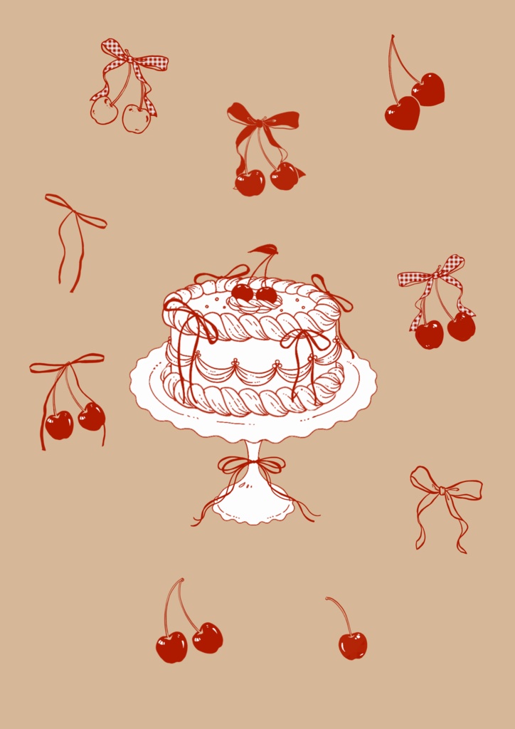 🍒🎂 ケーキ&ガーリーなさくらんぼ素材セット 🎂🍒