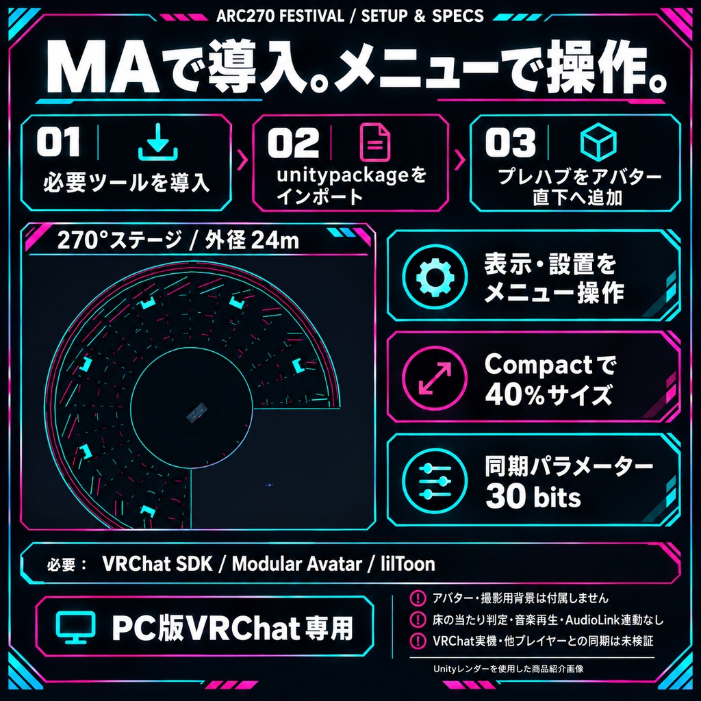 ARC270 FESTIVAL — VRChat向け大型DJステージギミック その場を、フェスに。