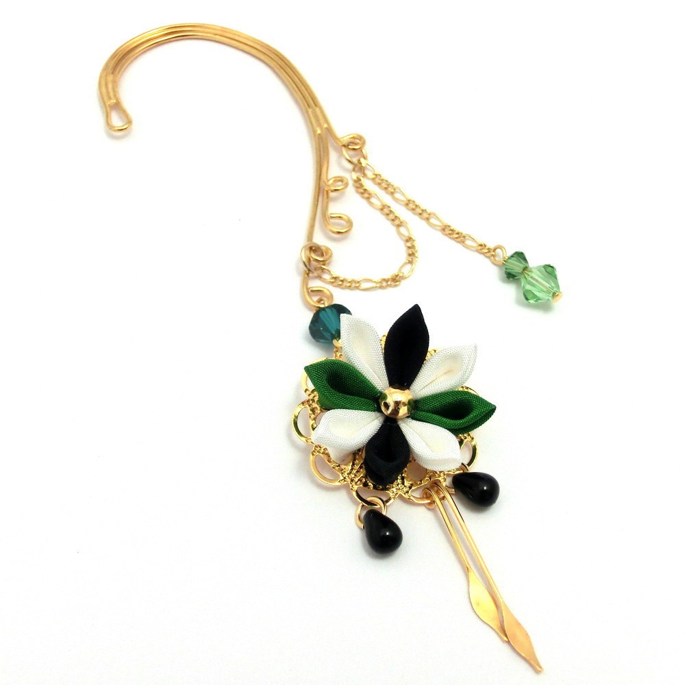 つまみ細工 イヤーフック<モノクロシリーズ>