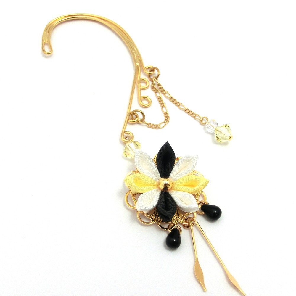 つまみ細工 イヤーフック<モノクロシリーズ>