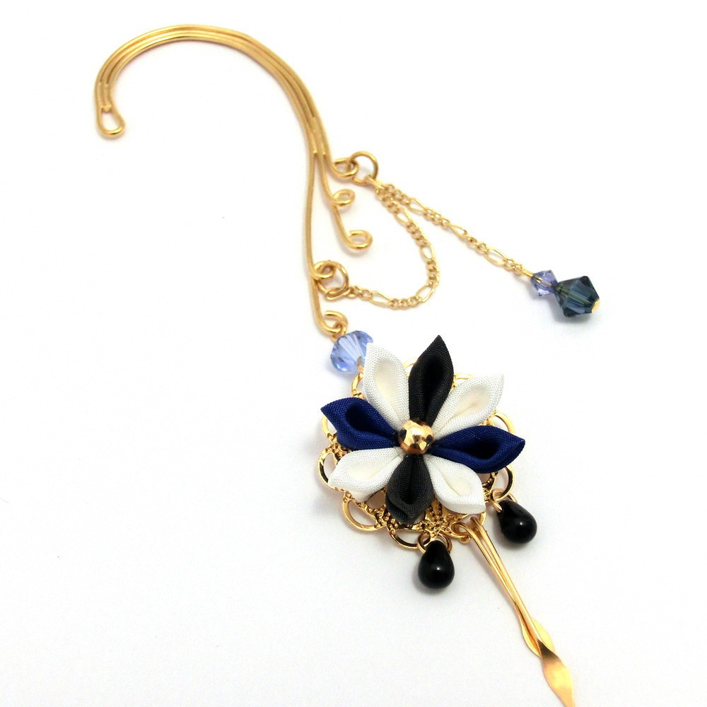 つまみ細工 イヤーフック<モノクロシリーズ>