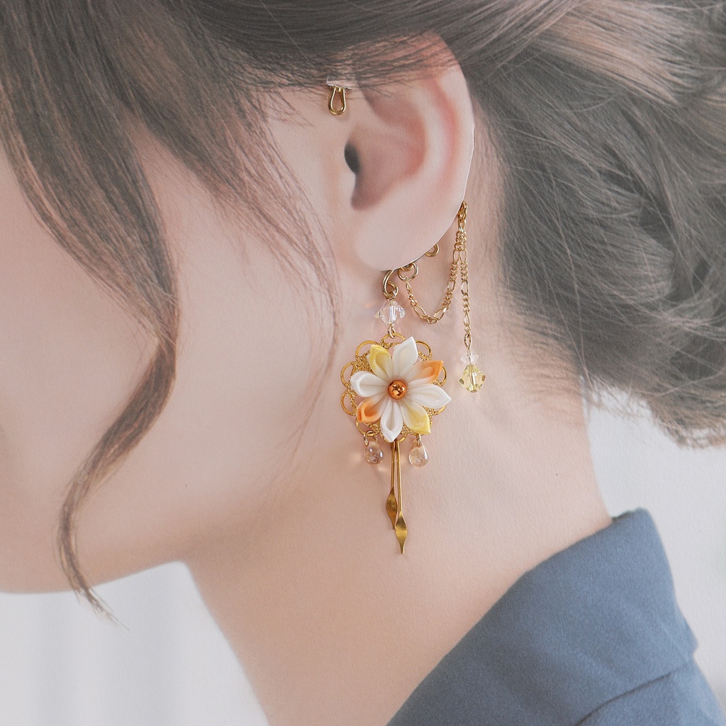 つまみ細工イヤーフック<マーブルシリーズ>