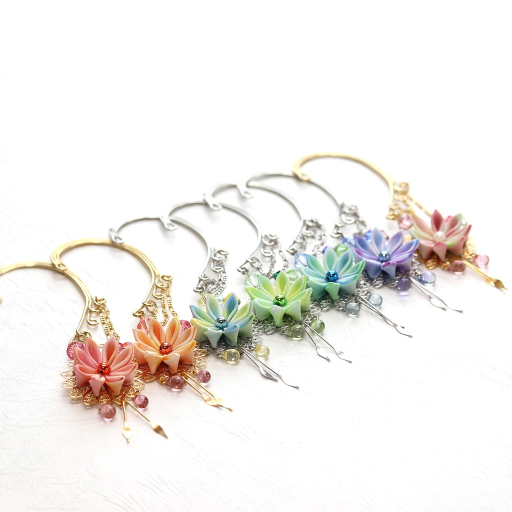 つまみ細工イヤーフック<マーブルシリーズ>