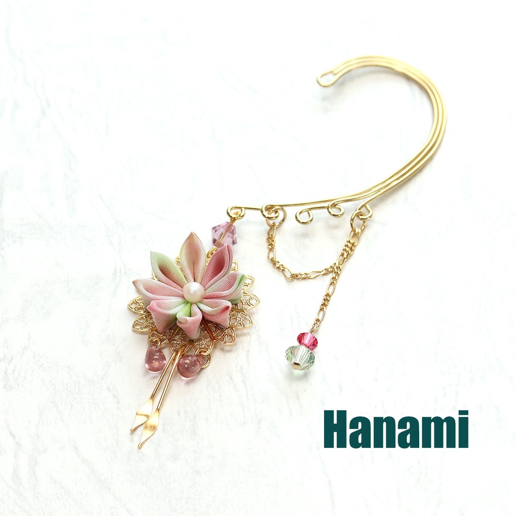 つまみ細工イヤーフック<マーブルシリーズ>