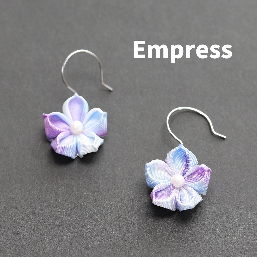 ピアス*つまみ細工桔梗* イヤリングに無料交換