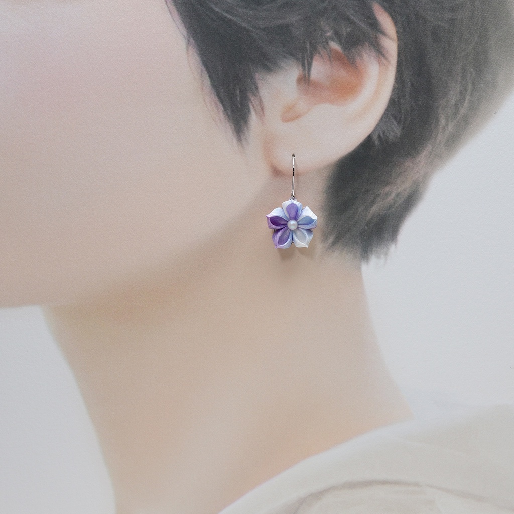 ピアス*つまみ細工桔梗* イヤリングに無料交換