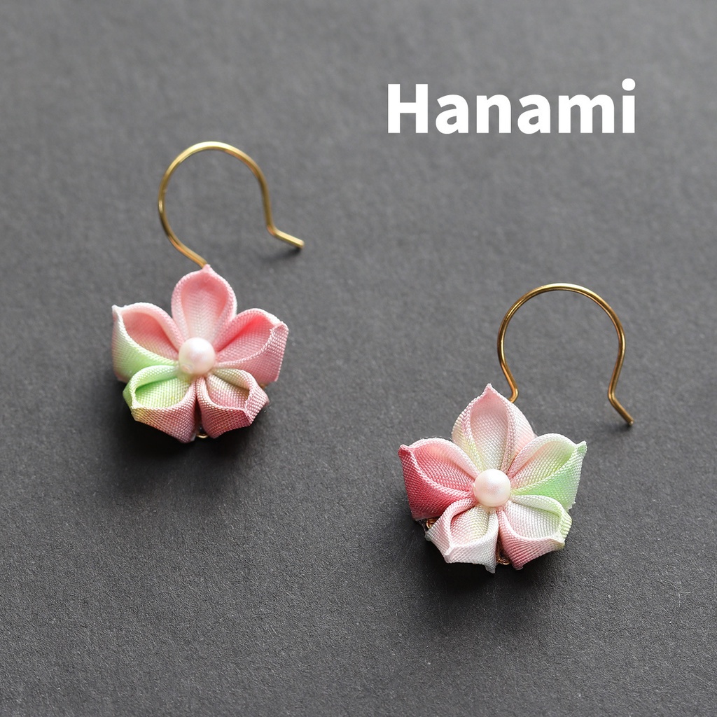 ピアス*つまみ細工桔梗* イヤリングに無料交換