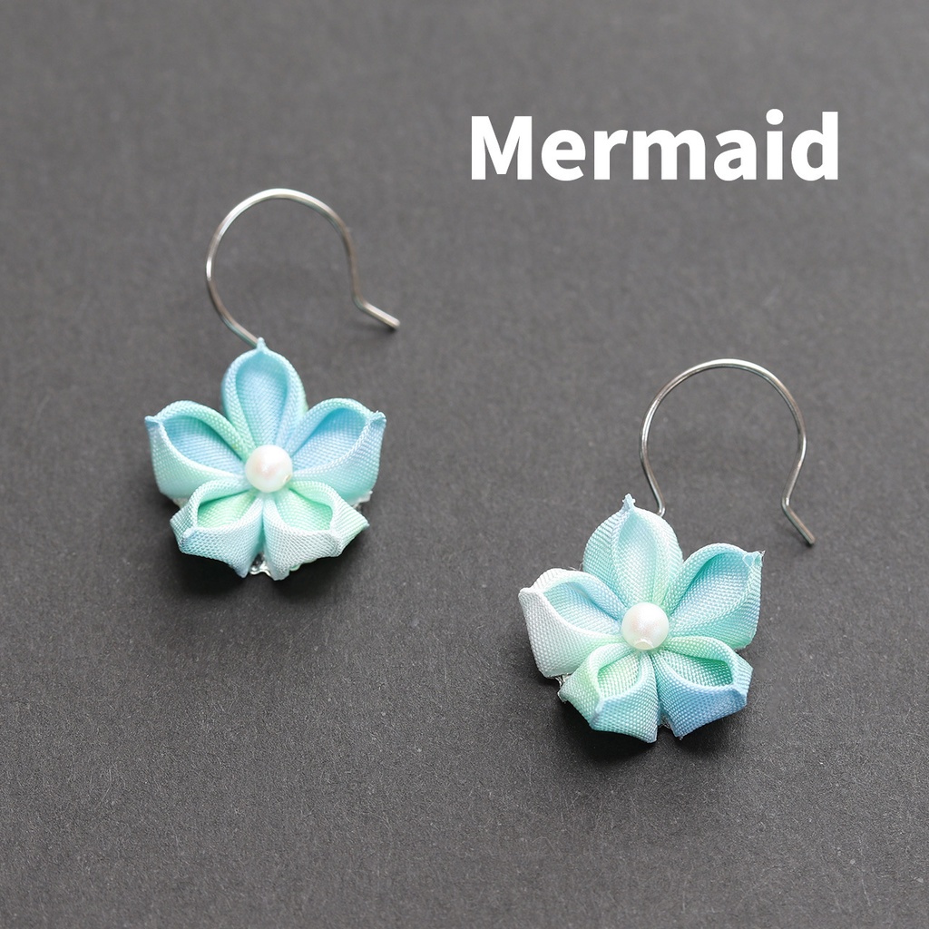 ピアス*つまみ細工桔梗* イヤリングに無料交換