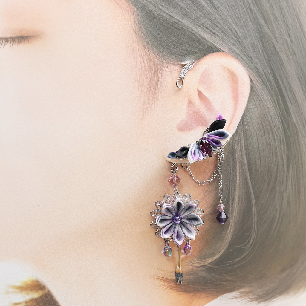 つまみ細工イヤーカフ<ディープシベリアン>