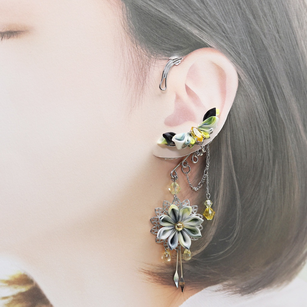 つまみ細工イヤーカフ<シトリン>