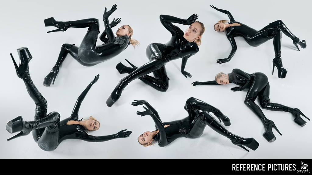 1250+ Black Latex Female Poses|ブラックラテックス女性ポーズ集・人体解剖学&作画資料1250枚以上