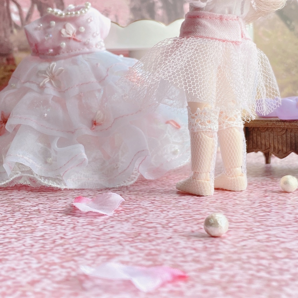 桜舞うふわふわリボン刺繍のドレス♡*。゚3点set