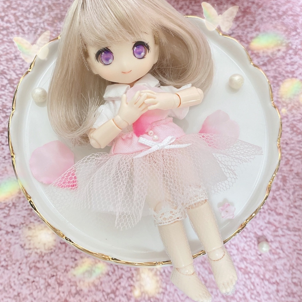 桜舞うふわふわリボン刺繍のドレス♡*。゜3点set