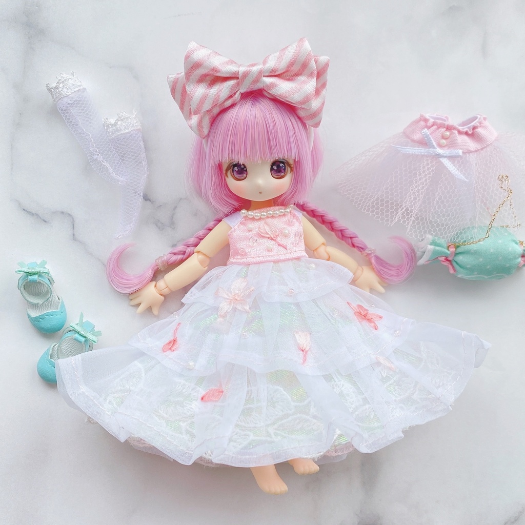 桜舞うふわふわリボン刺繍のドレス♡*。゜3点set