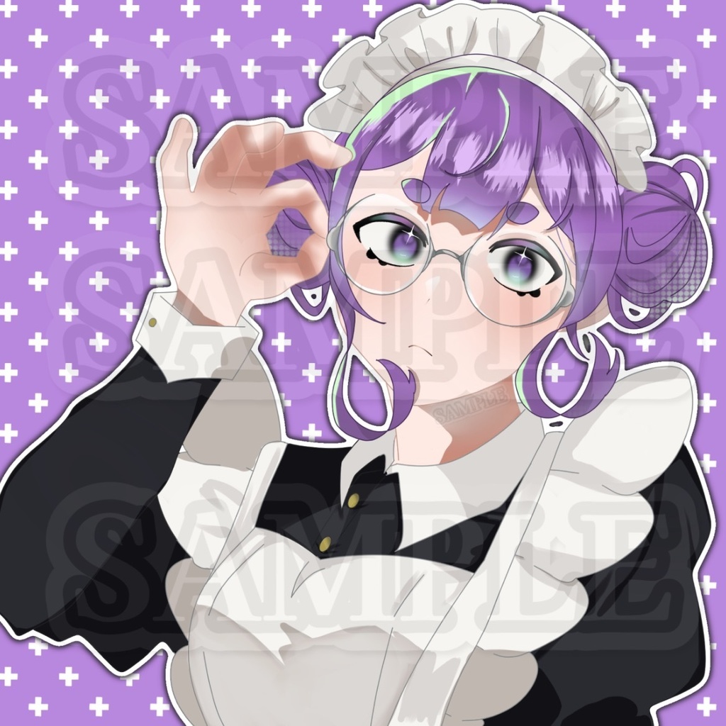 メイド女の子SNSアイコン【丸メガネ】【紫】