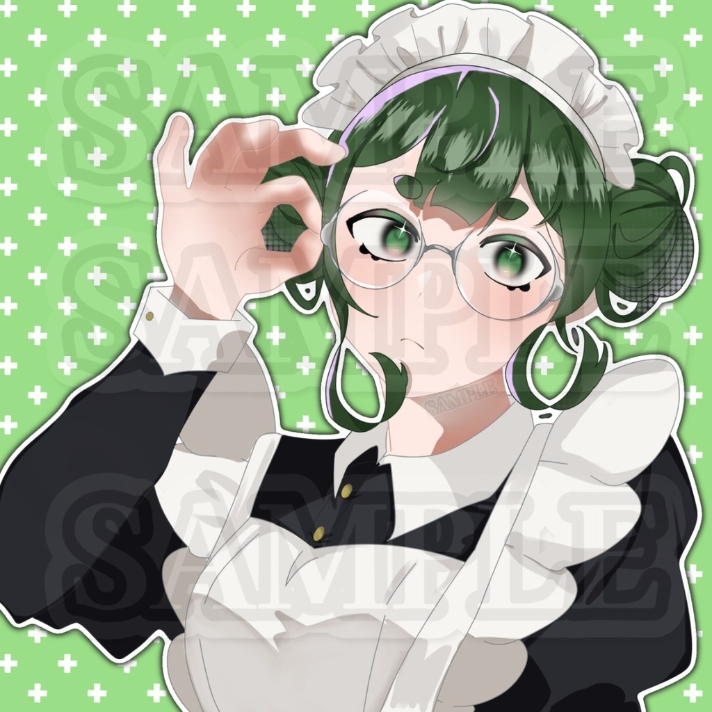 メイド女の子SNSアイコン【丸メガネ】【緑】