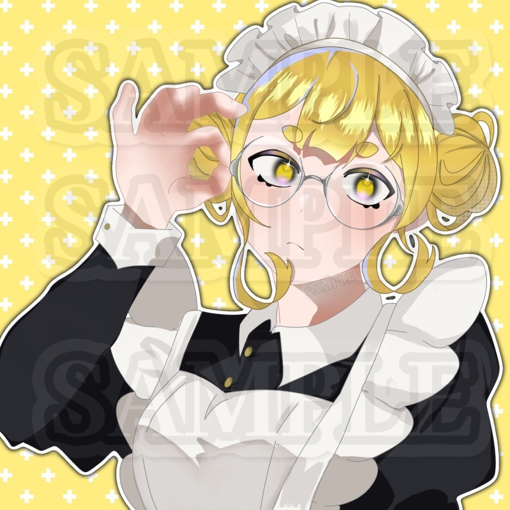 メイド女の子SNSアイコン【丸メガネ】【黄色】