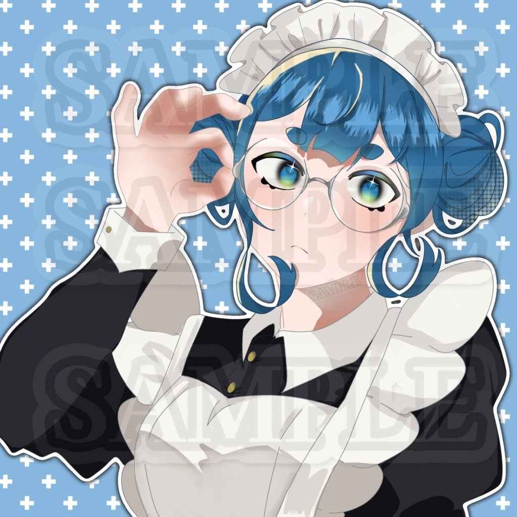 メイド女の子SNSアイコン【丸メガネ】【青】