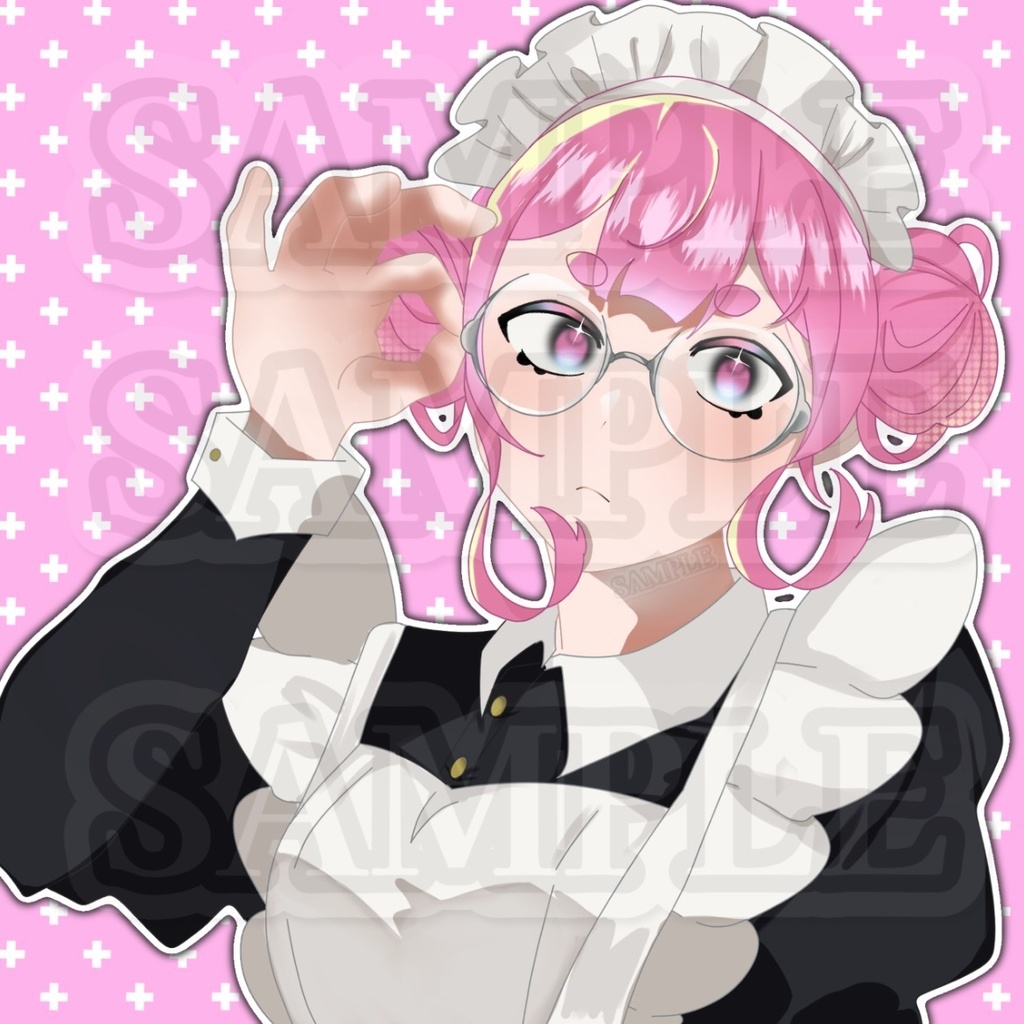 メイド女の子SNSアイコン【丸メガネ】【ピンク】