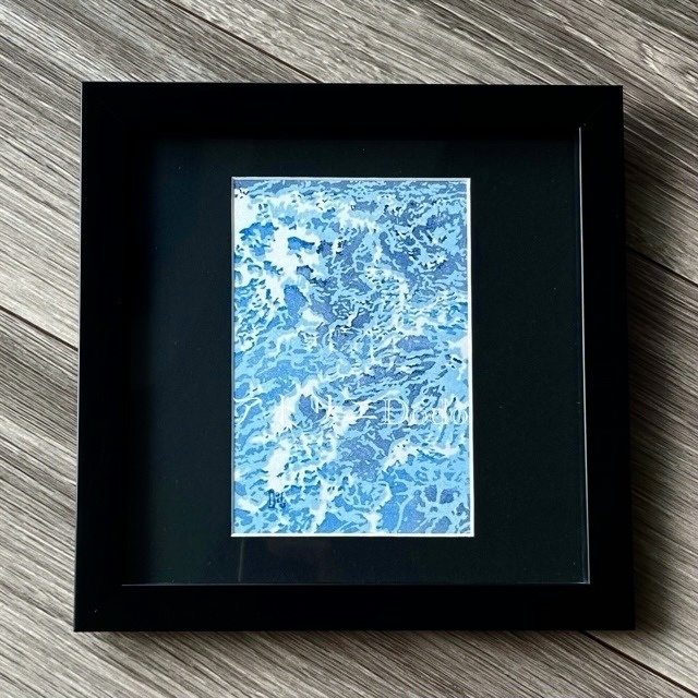 「潮鳴」オリジナル版画原画 額付き 葉書サイズ