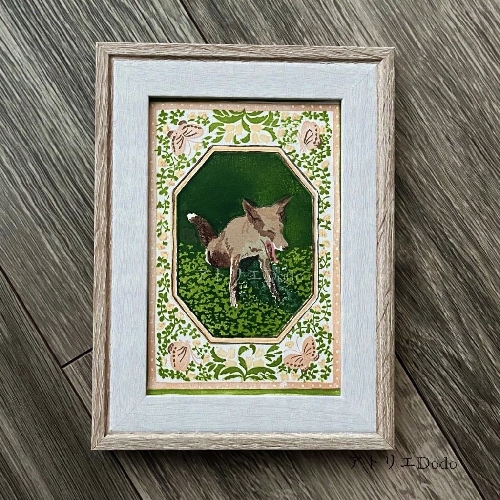 「まどろみ」オリジナル版画原画 額付き 葉書サイズ