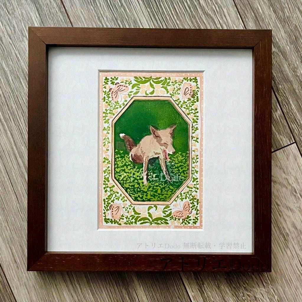 「まどろみ」オリジナル版画原画　額付き　葉書サイズ