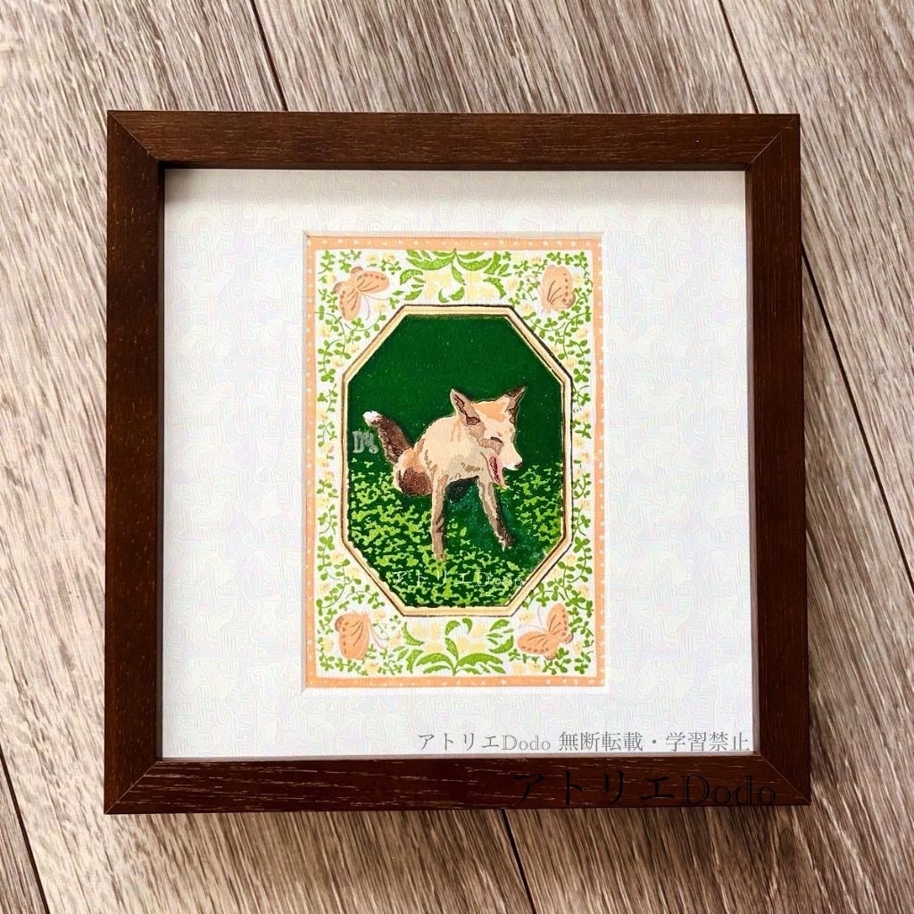 「まどろみ」オリジナル版画原画　額付き　葉書サイズ