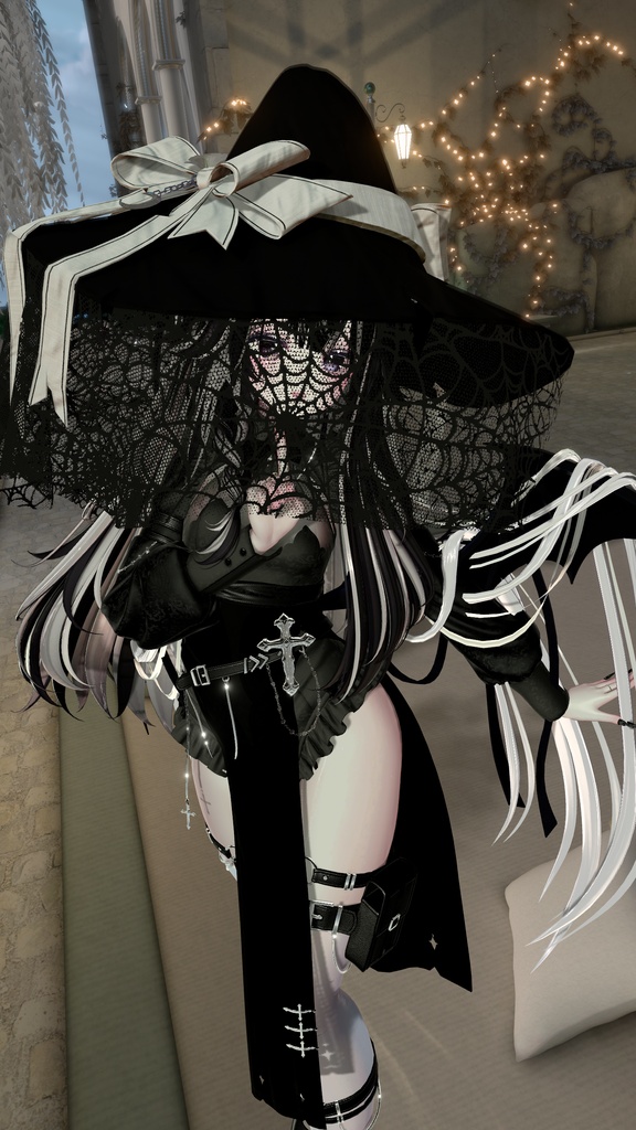 【VRChat向け】蜘蛛の巣レースの魔女帽子 ハロウィン用