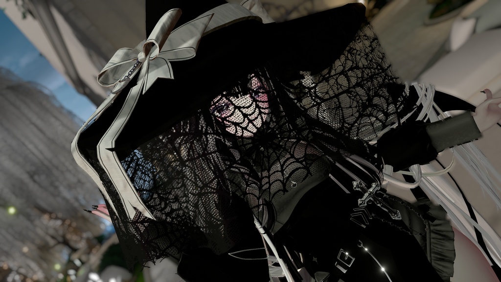 【VRChat向け】蜘蛛の巣レースの魔女帽子　ハロウィン用