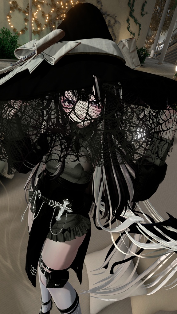【VRChat向け】蜘蛛の巣レースの魔女帽子 ハロウィン用