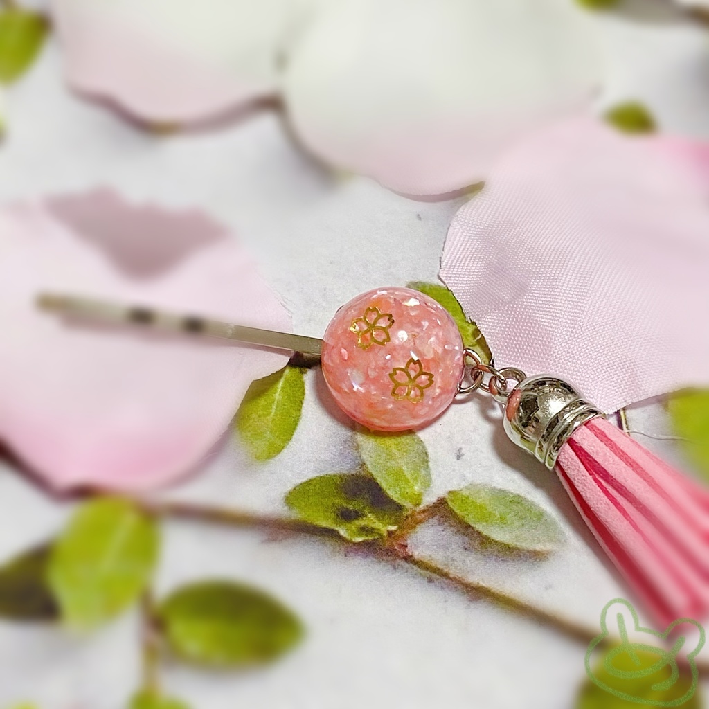 桜ドロップ パール ビーズ かんざし風 ヘアピン - 和装・和小物