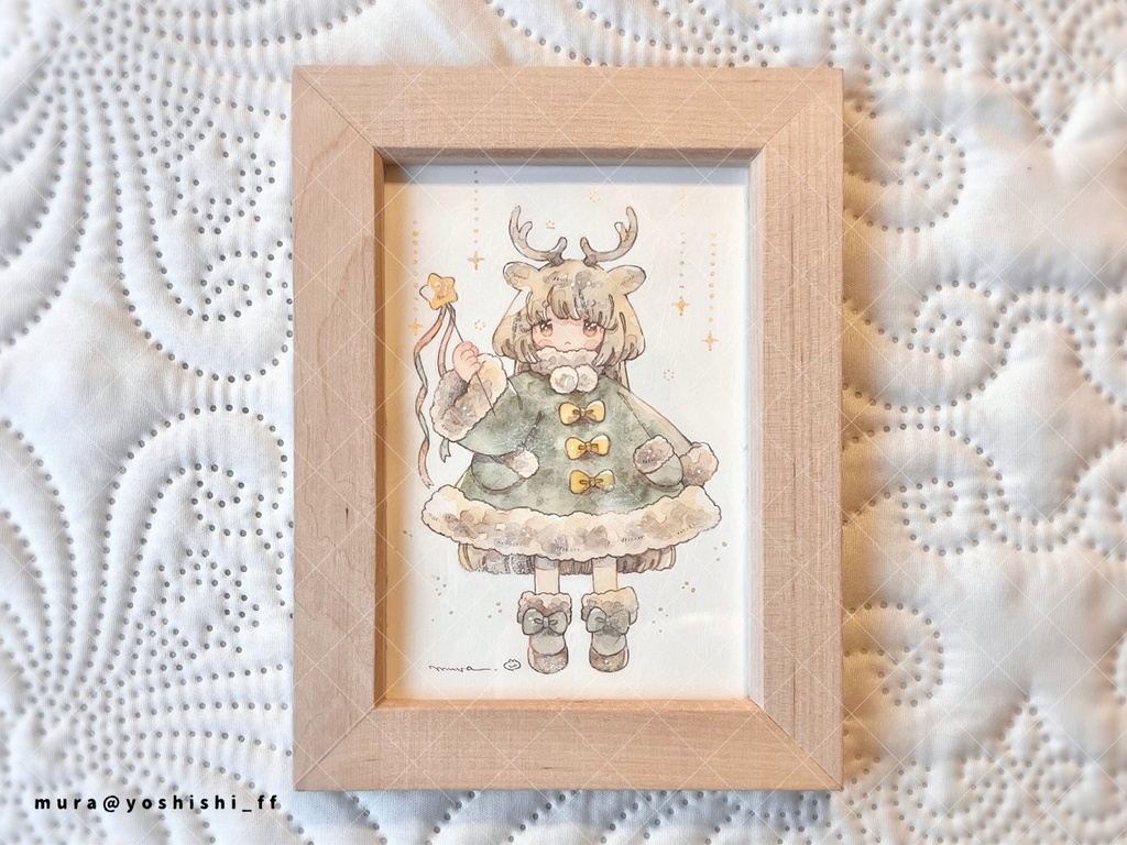 水彩原画「みどりのトナカイ」